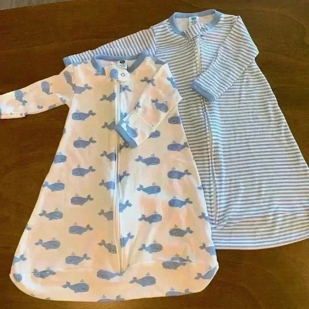 Hudson Baby 0-3M Sleep Sacks 2 Blue Whale Striped‎ Wearable Blankets (0815)